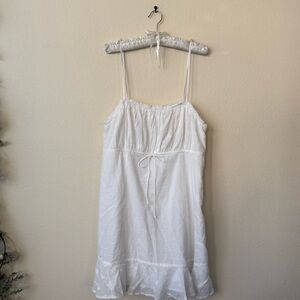 American Eagle White Cotton Babydoll Dress with Cinched Bow Bodice and ruffles
